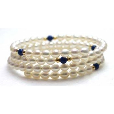 zoetwaterparel armband met lapis lazuli en gouden bolletjes