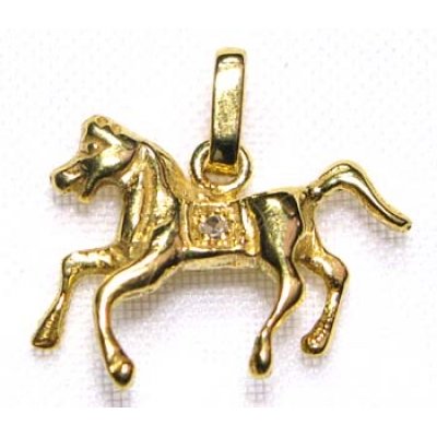 pendentif cheval en or 9k avec diamant