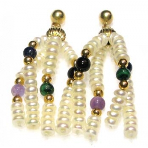boucles d'oreille perles de l'eau douce avec pierres de couleur