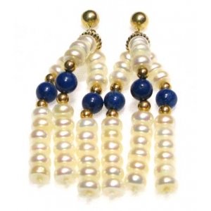 earring freshwaterpearl with lapis lazuli