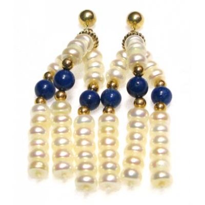 earring freshwaterpearl with lapis lazuli