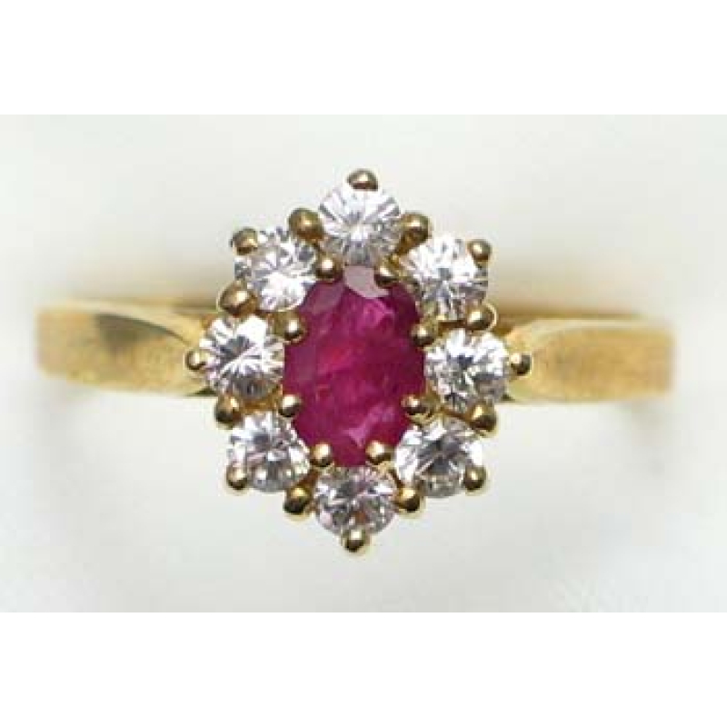 ring goud 9K met robijn en CZ