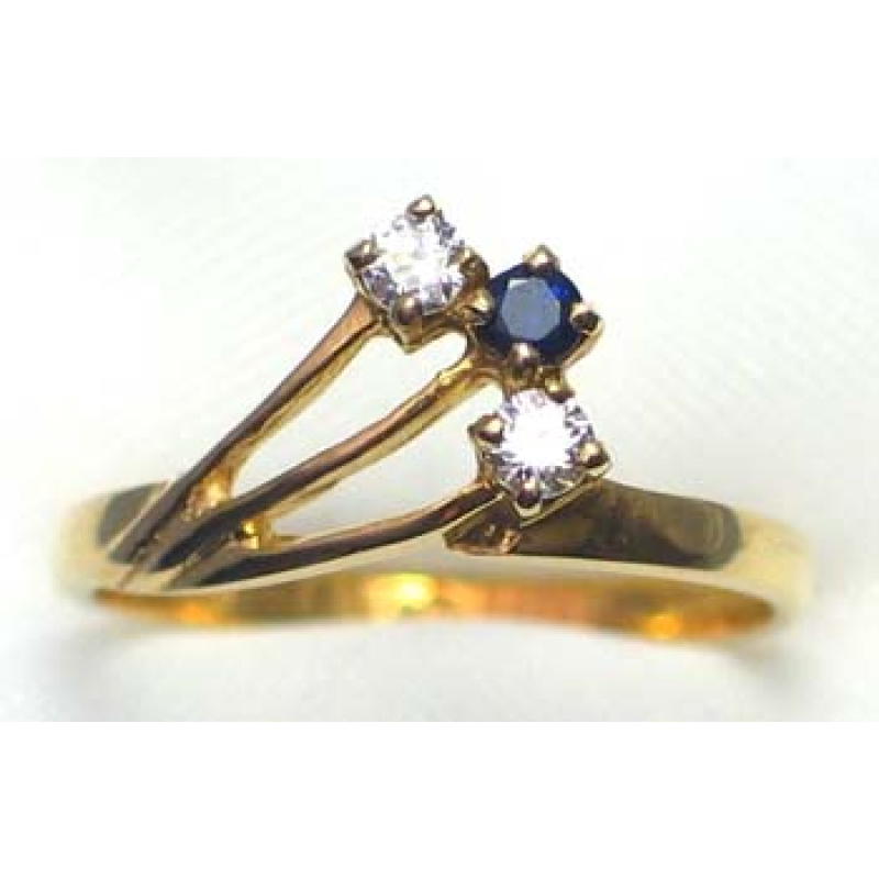 ring goud 9K met saffier en CZ