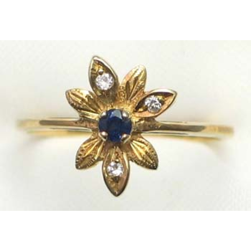 ring goud 9K met saffier en CZ