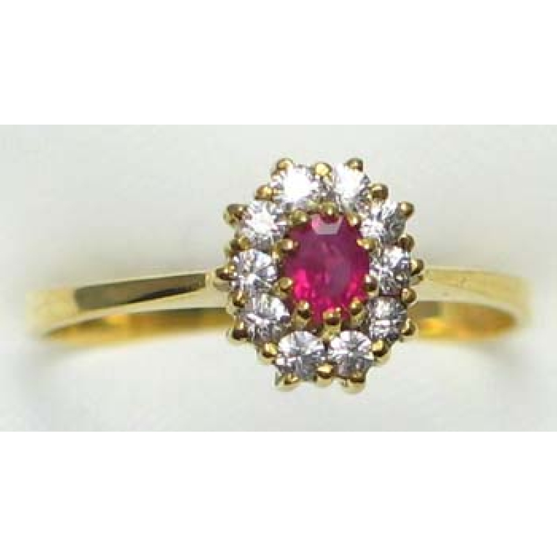 ring goud 9K met robijn en CZ