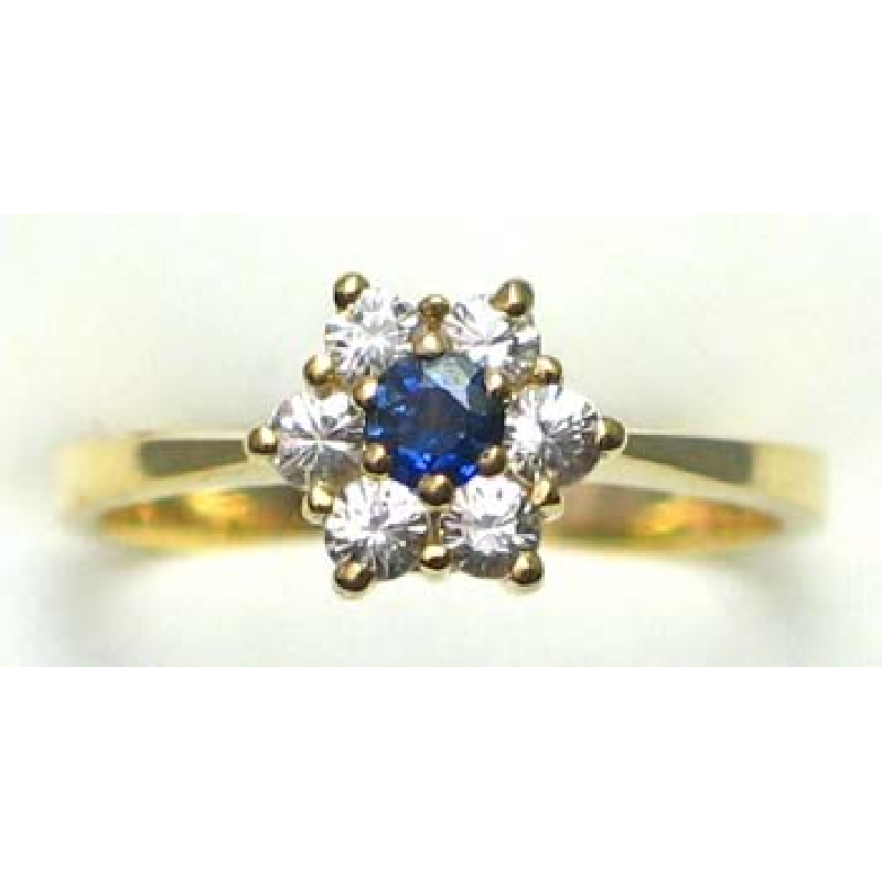 ring goud 9K met saffier en CZ