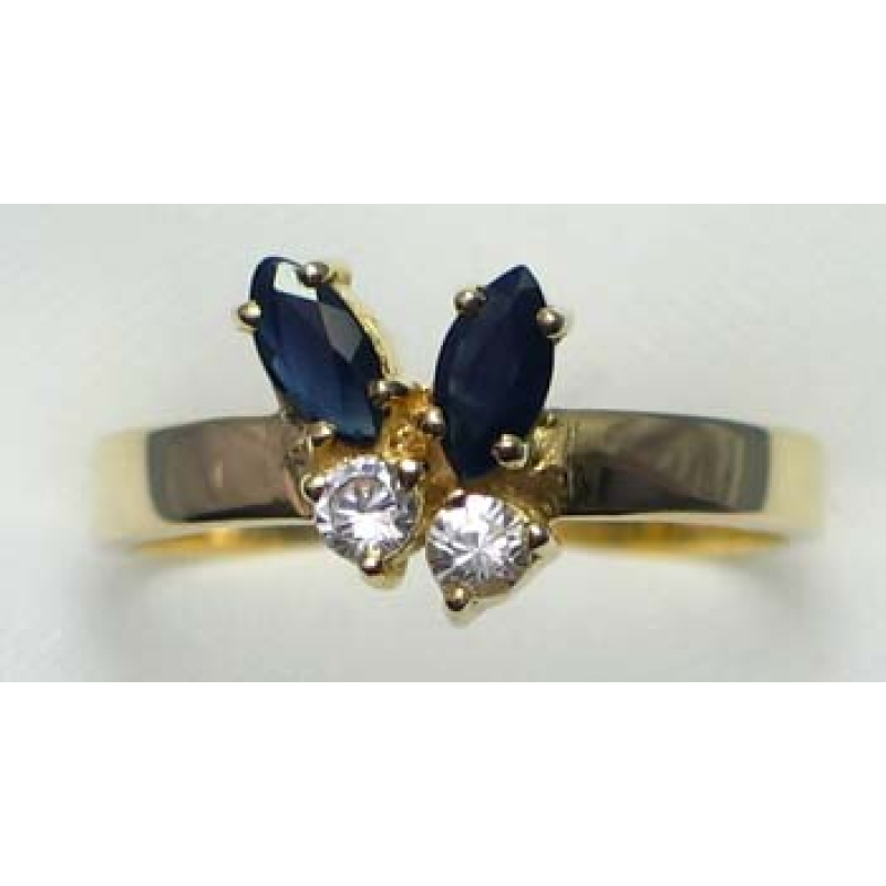 ring goud 9K met saffier en CZ