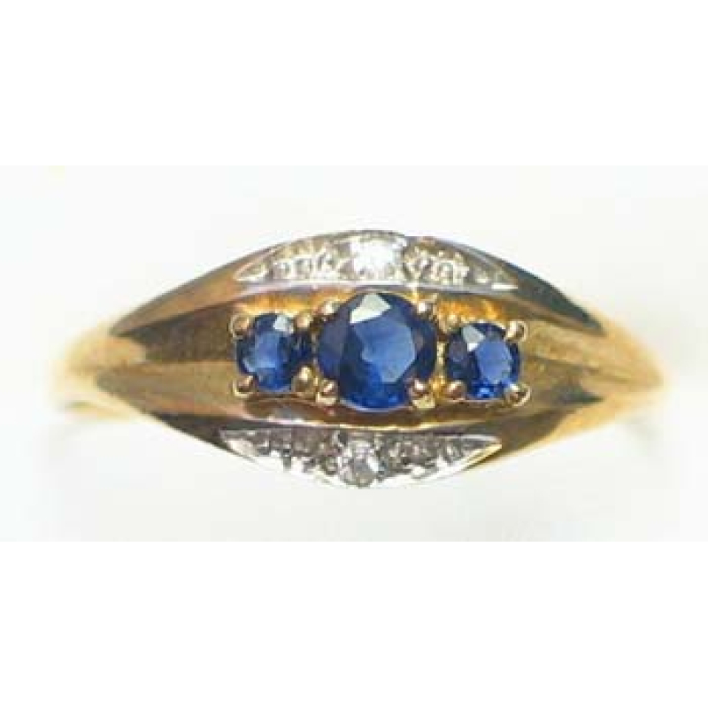 ring goud 9K met saffier en CZ