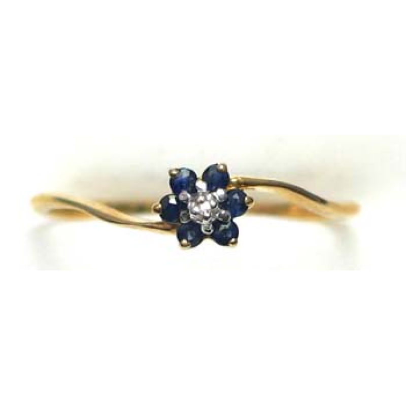 bague or 9K avec saphir et diamant