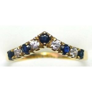 ring goud 9K met saffier en CZ