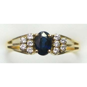 ring goud 9K met saffier en CZ