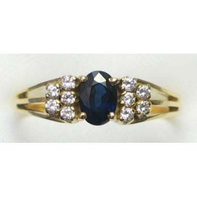 ring goud 9K met saffier en CZ