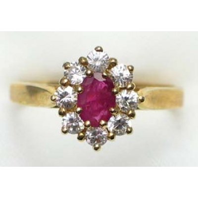 ring goud 9K met robijn en CZ