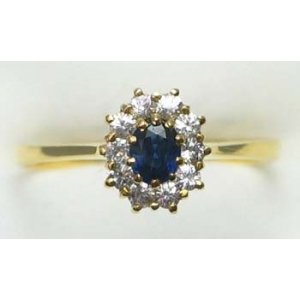 ring goud 9K met saffier en CZ