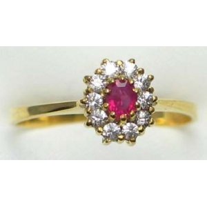 ring goud 9K met robijn en CZ