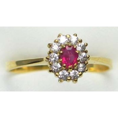 ring goud 9K met robijn en CZ