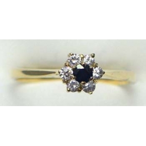 ring goud 9K met saffier en CZ