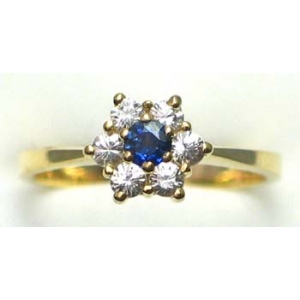 ring goud 9K met saffier en CZ