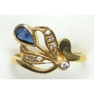 ring goud 9K met saffier en CZ