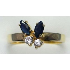 ring goud 9K met saffier en CZ