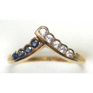 ring goud 9K met saffier en CZ