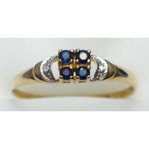 ring goud 9K met saffier en CZ