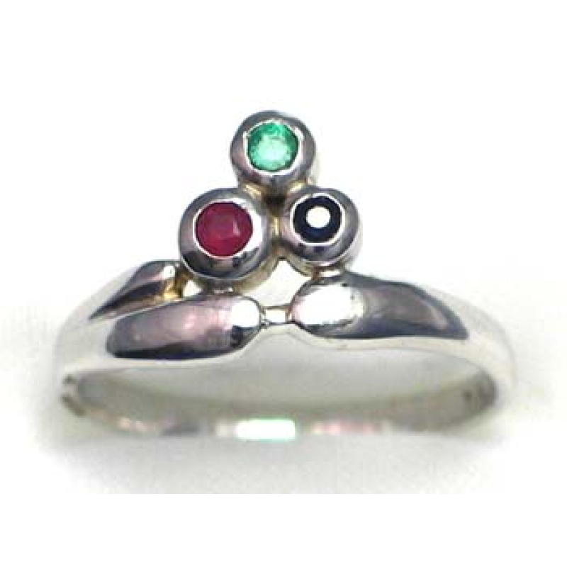 ring zilver 925 rhod met saffier, smaragd en robijn