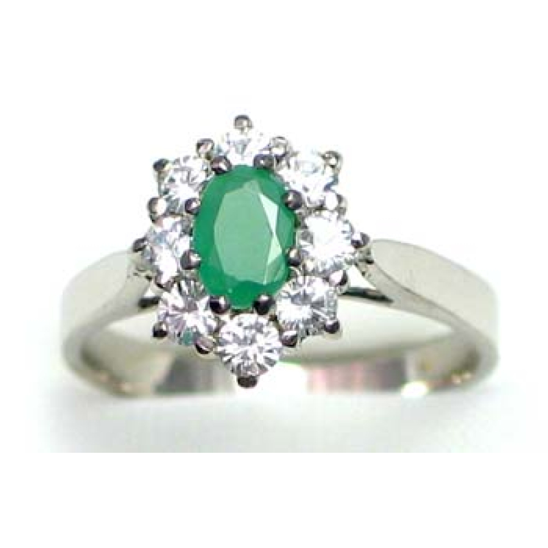 ring zilver 925 rhod met smaragd en CZ