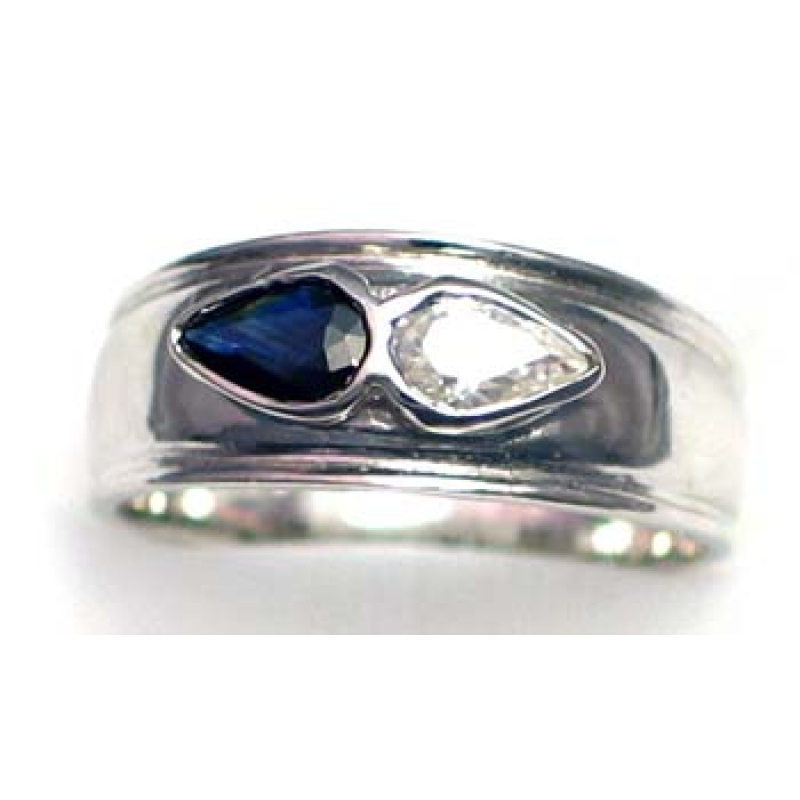 ring zilver 925 rhod met saffier en CZ