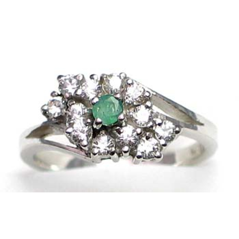 ring zilver 925 rhod met smaragd en CZ