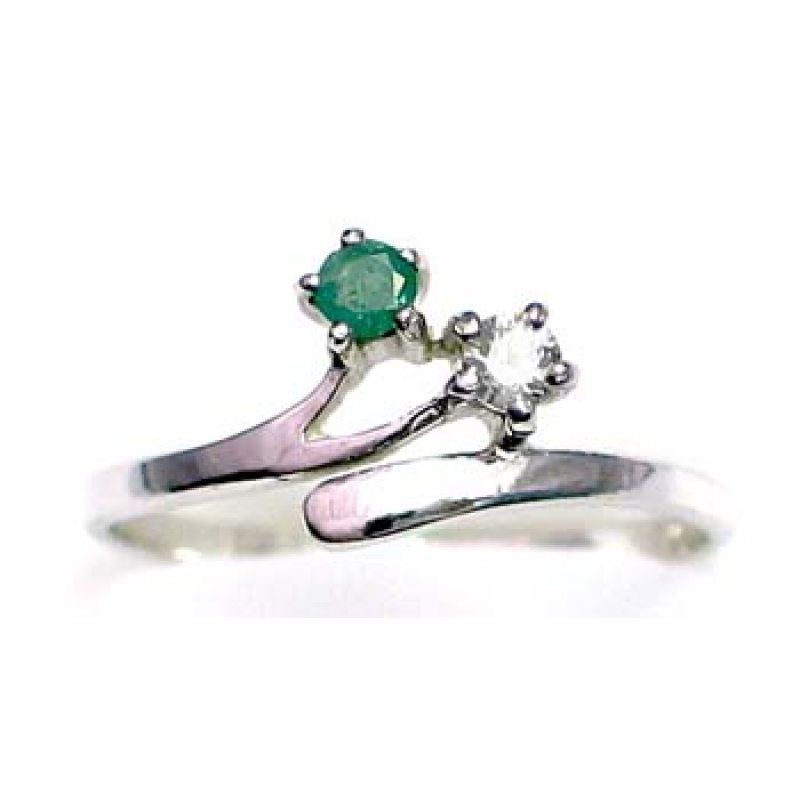 ring zilver 925 rhod met smaragd en CZ