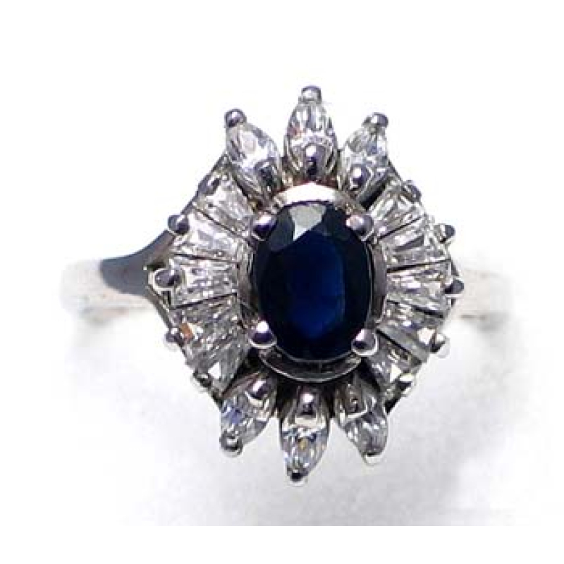 ring zilver 925 rhod met saffier en CZ