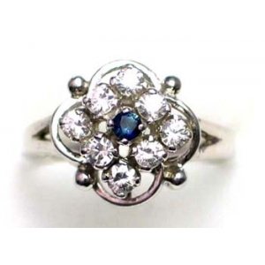 ring zilver 925 rhod met saffier en CZ