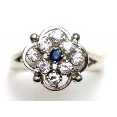 ring zilver 925 rhod met saffier en CZ