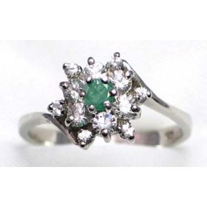 bague argent 925 rhod avec émeraude et CZ