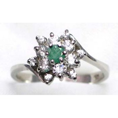 ring zilver 925 rhod met smaragd en CZ