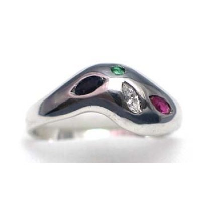 bague argent 925 rhod avec saphir, émeraude, rubis et CZ