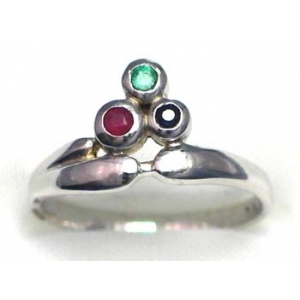 ring zilver 925 rhod met saffier, smaragd en robijn