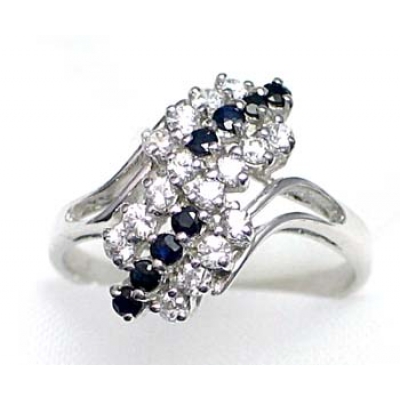 ring zilver 925 rhod met saffier en CZ