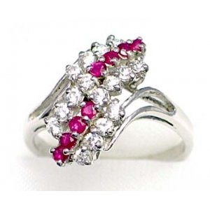 bague argent 925 rhod avec rubis et CZ