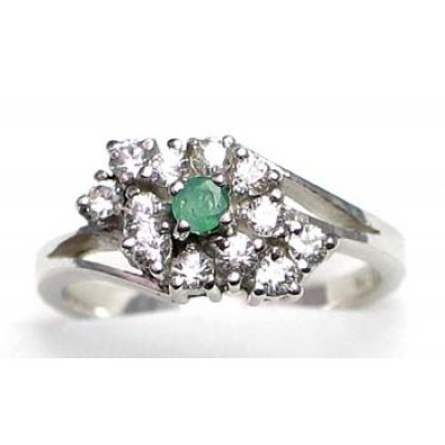 bague argent 925 rhod avec émeraude et CZ