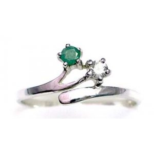 ring zilver 925 rhod met smaragd en CZ