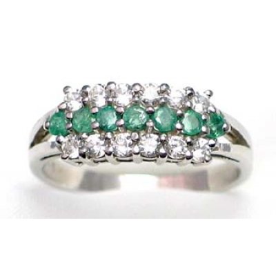 ring zilver 925 rhod met smaragd en CZ