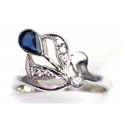 ring zilver 925 rhod met saffier en CZ