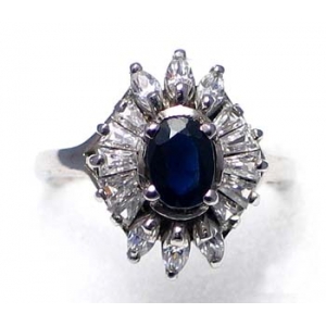 ring zilver 925 rhod met saffier en CZ