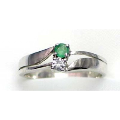 ring zilver 925 rhod met smaragd en CZ