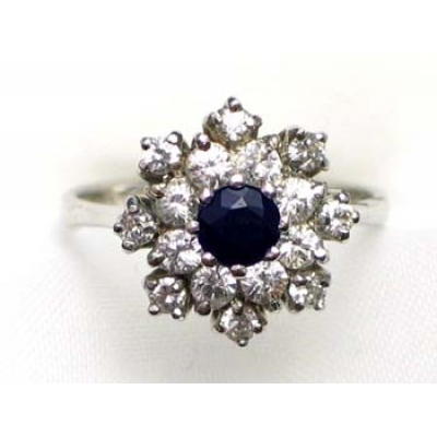 ring silver 925 rhod with sapphire and CZ